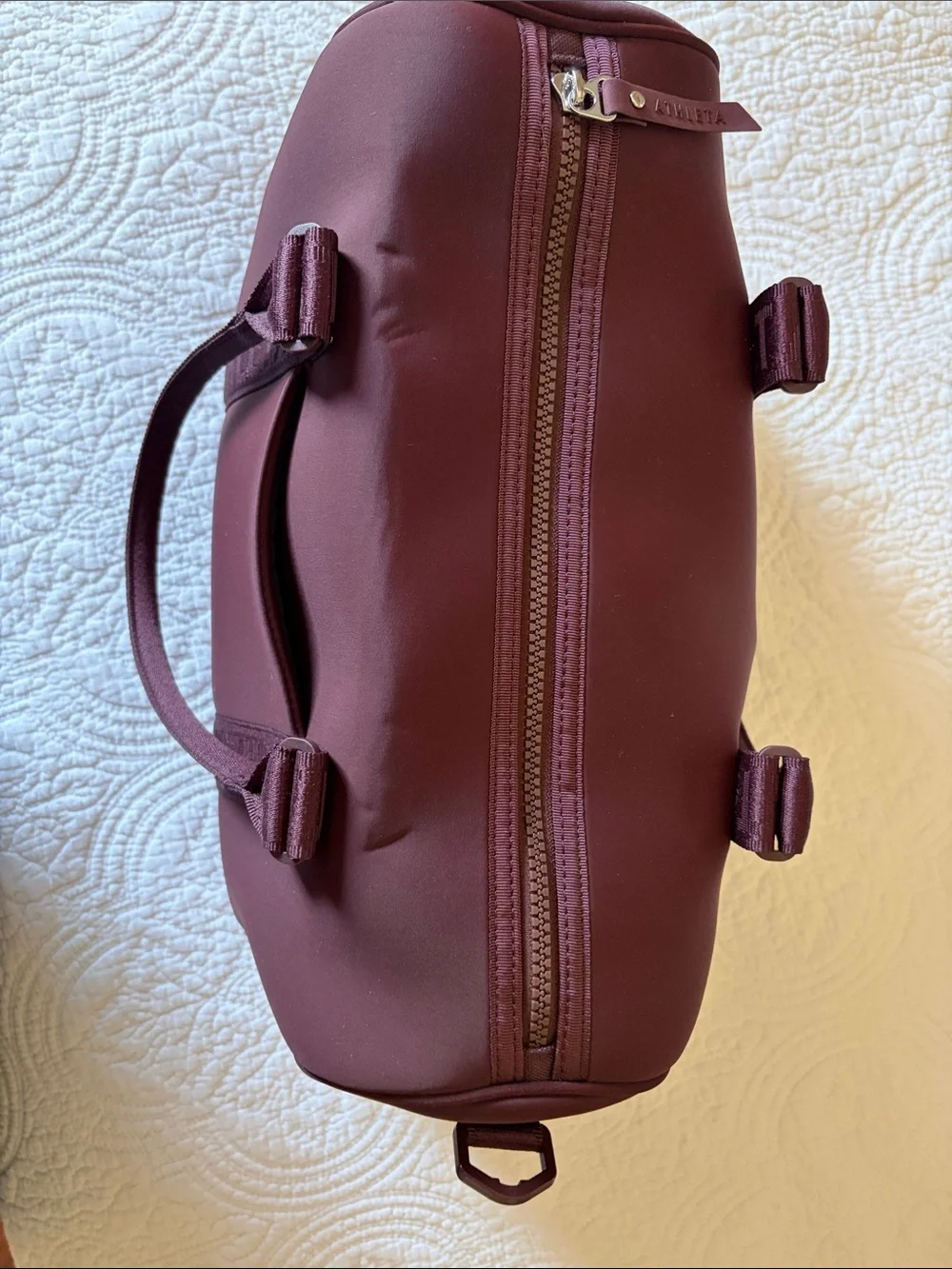 Athleta Diem Speedster Satchel in Burgundy Neoprene with Crossbody Strap